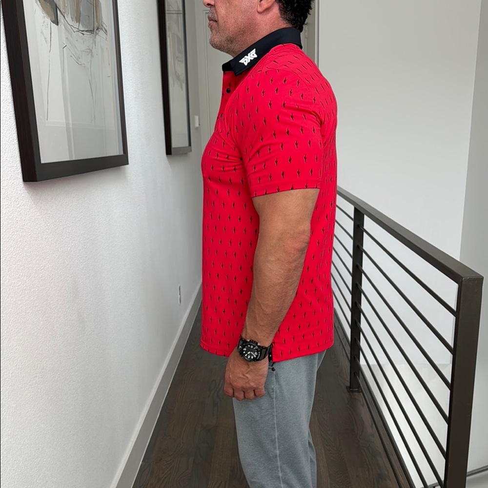 PXG Red Polo Shirt with Black Collar and Textured Fabric - Picture 4 of 4